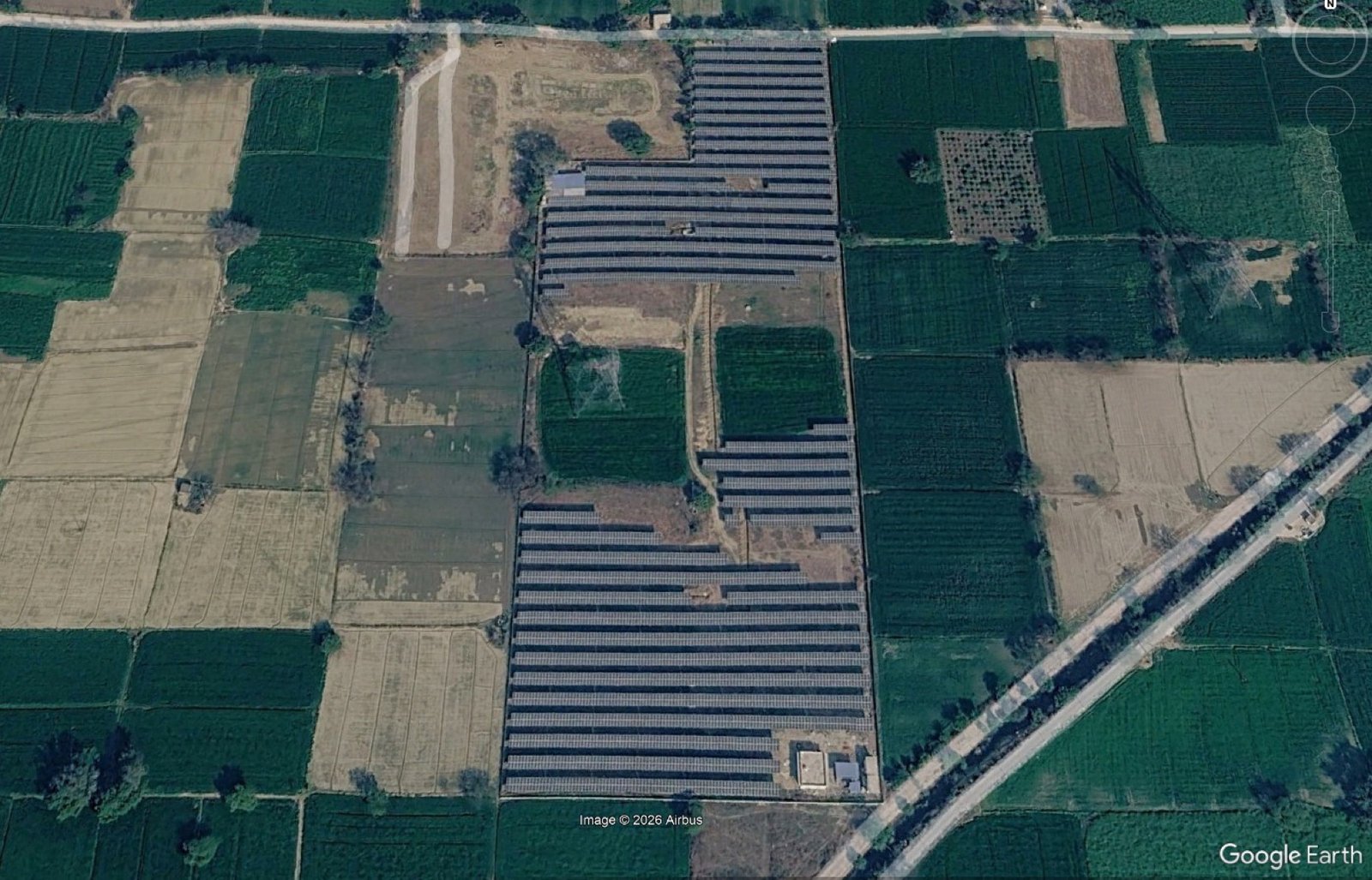Aerial view of utility-scale solar PV plant engineered by Sunprime Energy Solutions across India